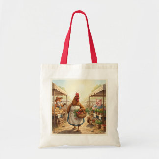 Tote Bag Poule faisant du shopping au marché des agriculteu