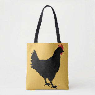 Tote Bag Poule noire sur un arrière - plan de moutarde