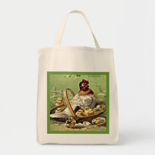 Tote Bag Poules et poules vintages de Pâques dans le panier