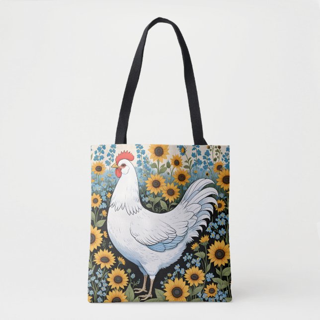 Tote Bag Poulet blanc et tournesols (Devant)