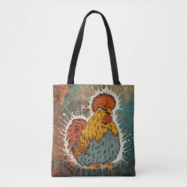 Tote Bag Poulet sur couleurs (Devant)