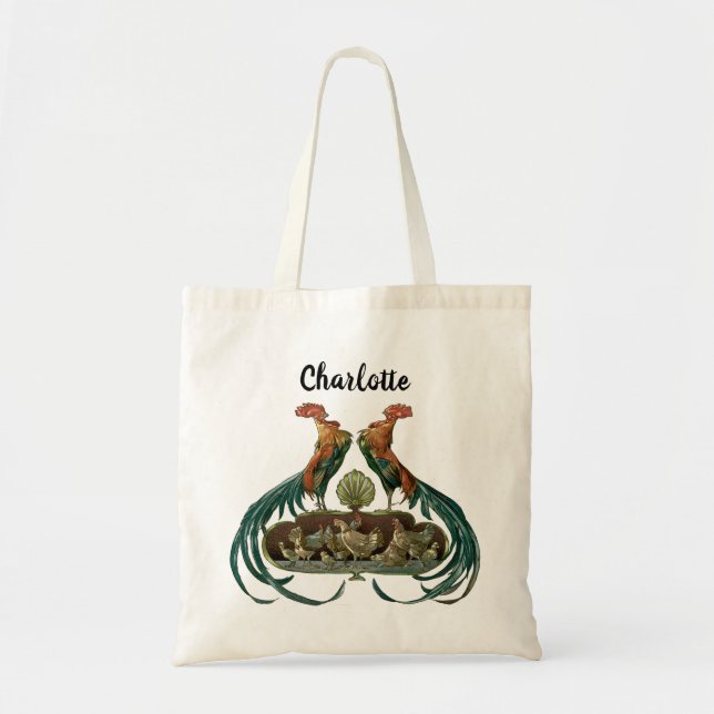 Tote Bag Poulets et coqs Art Nouveau vintage (Devant)