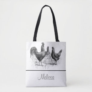 Tote Bag Poulets vintages et coq personnalisé