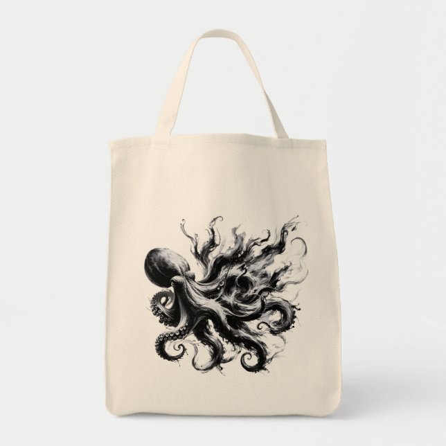 Tote Bag Poulpe Kraken Fluide Encre Abstraite (Devant)
