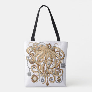 Tote Bag Poulpe Steampunk Rétro Fantastique Mécanique
