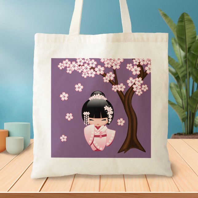 Tote Bag Poupée blanche Kimono Kokeshi - mignonne Geisha Gi (Créateur téléchargé)