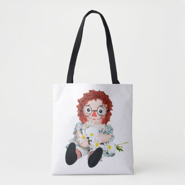 Tote Bag poupée de chiffon rétro avec bouquet de marguerite (Devant)