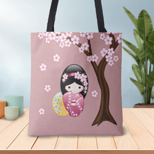 Tote Bag Poupée de Kokeshi de ressort - fille de geisha