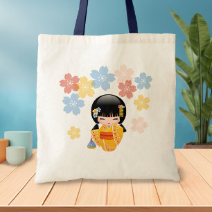 Tote Bag Poupée d'été Kokeshi - Kimono Jaune Geisha Girl