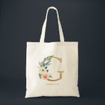 Tote Bag Poupée florale Lettre G Monogramme Or Demoiselle d<br><div class="desc">Le sac fourre-tout au monogramme de lettre florale G présente un bouquet floral aquarelle de pivoines et de roses blanches et roses blush, un accent de verdure et une lettre en faux or. Ce sac fourre-tout à monogramme floral de demoiselle d'honneur G est parfait pour les mariages, les douches, les...</div>