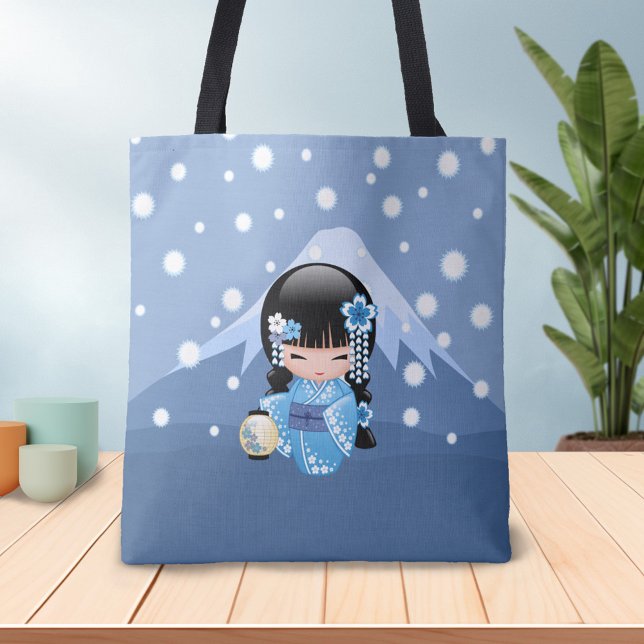 Tote Bag Poupée Kokeshi d'hiver - Blue Mountain Geisha Girl (Créateur téléchargé)