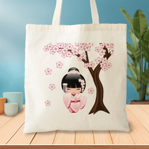 Tote Bag Poupée Kokeshi en Kimono Rose