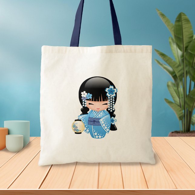 Tote Bag Poupée Kokeshi hiver - Blue Kimono Geisha Girl 2 (Créateur téléchargé)