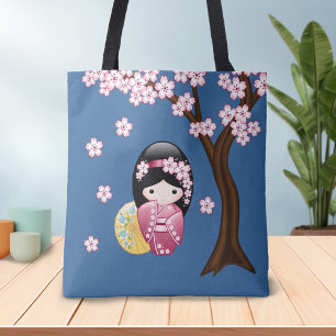 Tote Bag Poupée Kokeshi Printemps - Cute Japonaise Geisha G