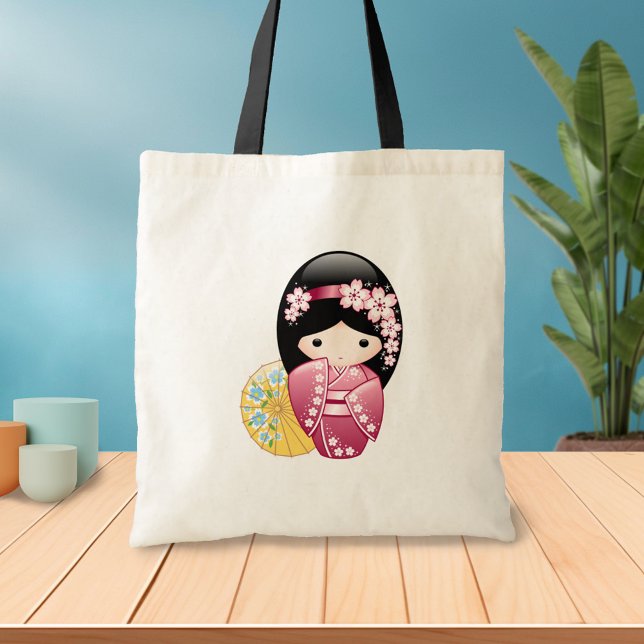 Tote Bag Poupée Kokeshi Printemps - Cute Japonaise Geisha G (Créateur téléchargé)