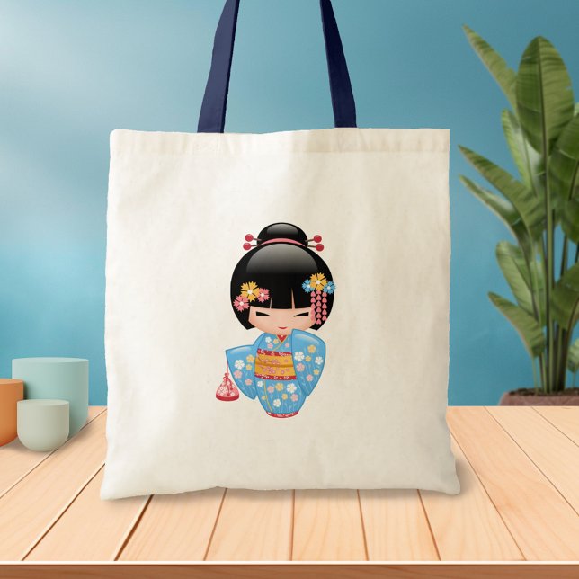 Tote Bag Poupée Maiko Kokeshi - Blue Kimono Geisha Girl (Créateur téléchargé)