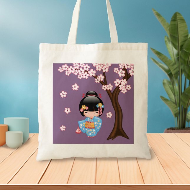 Tote Bag Poupée Maiko Kokeshi - Blue Kimono Geisha Girl (Créateur téléchargé)