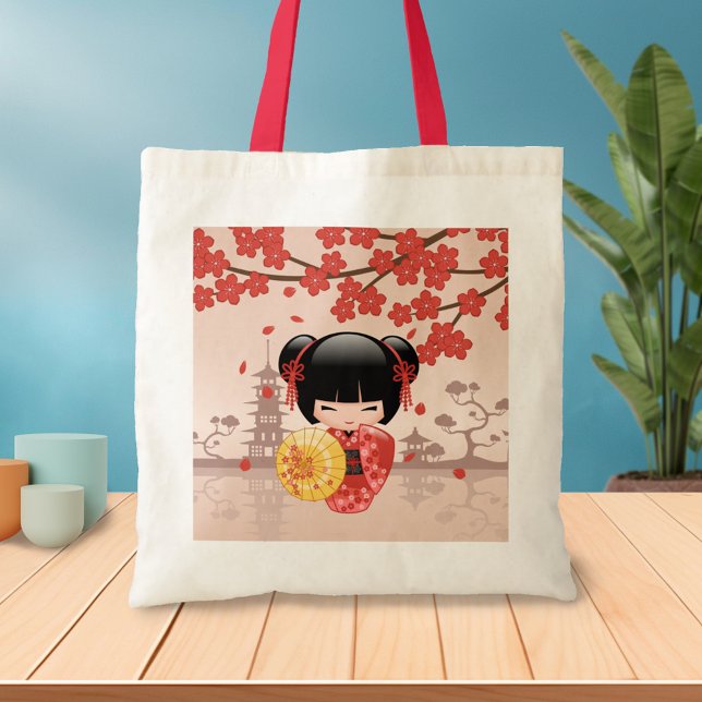 Tote Bag Poupée rouge Sakura Kokeshi - Geisha japonais (Créateur téléchargé)