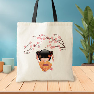 Tote Bag Poupée Ume Kokeshi - Japonaise Pêche Geisha Girl 3