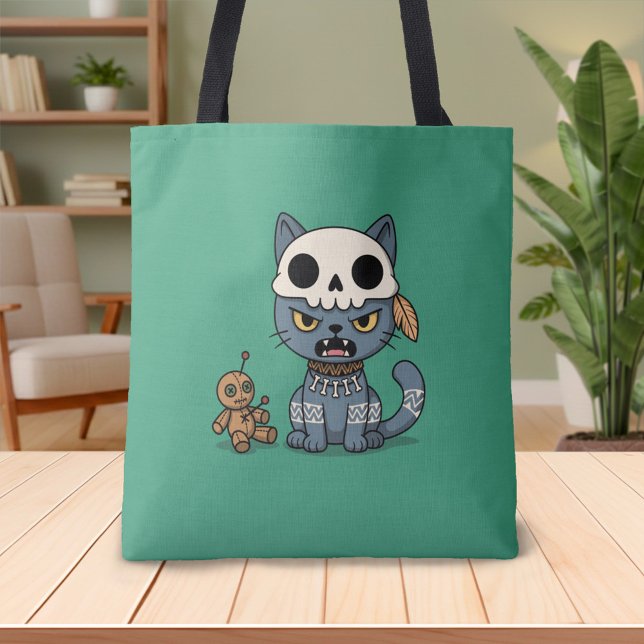 Tote Bag Poupée Vaudou Chat Sorcière Verte (Créateur téléchargé)