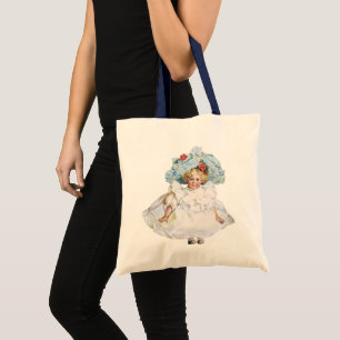 Tote Bag Poupée vintage victorienne de bébé fille, chapeau