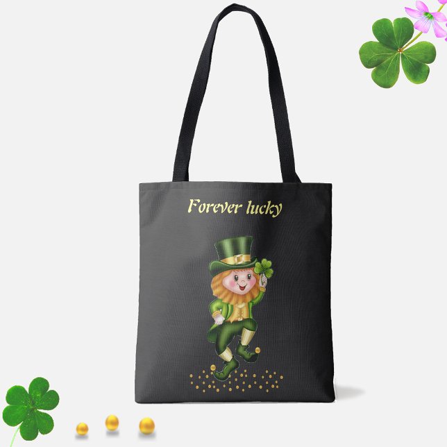 Tote Bag Pour toujours Lucky Green Gnome & Gold Confetti su (Créateur téléchargé)