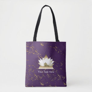Tote Bag Pourpre à la mode de Lotus d'or de yoga et marbre