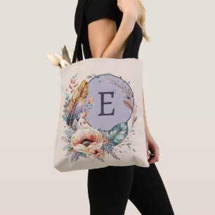 Tote Bag Pourpre ajouter floral initial