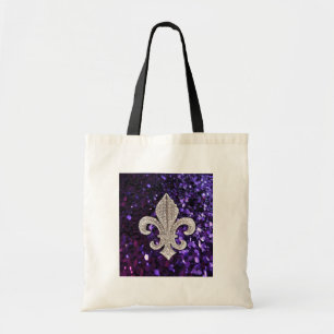 Tote Bag Pourpre de Fleur De Lis Sequins de bijou