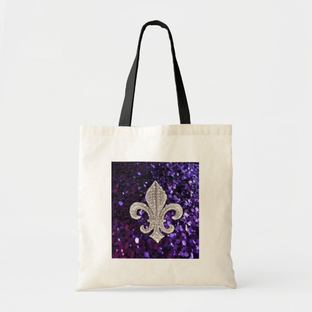 Tote Bag Pourpre de Fleur De Lis Sequins de bijou (Devant)
