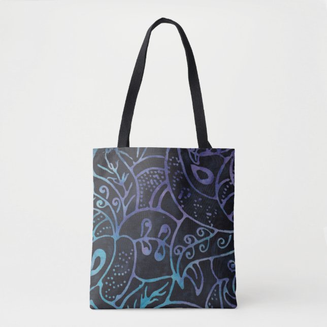 Tote Bag Pourpre et bleu boho batik feuillage abstrait (Devant)