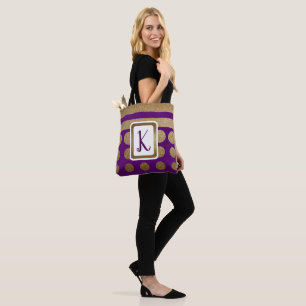 Tote Bag Pourpre et rayures et points d'or décorés d'un
