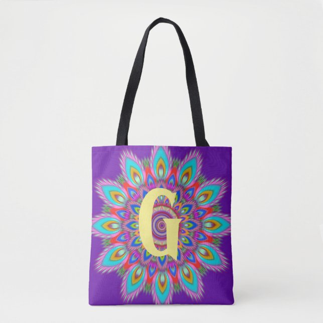 Tote Bag Pourpre psychédélique initial fait sur commande de (Devant)