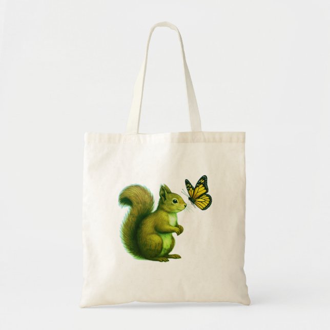 Tote Bag Poursuite Joyeuse – Écureuil & Papillon Heureux (Devant)