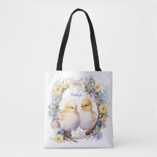 Tote Bag Poussin de Pâques personnalisé à l'aquarelle