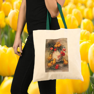 Tote Bag Poussins de Pâques vintage, Œuf avec fleurs de tul