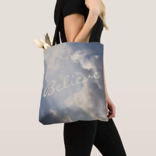 Tote Bag Poutres de soleil nuages blancs Inspiration Croire