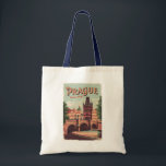Tote Bag Prague République tchèque Travel Art Vintage<br><div class="desc">Design de voyage vectoriel rétro Prague. Prague,  capitale de la République tchèque,  est divisée par la rivière Vltava. Surnommée "la Ville des Cent Spires",  elle est connue pour son Carré de la Vieille Ville.</div>