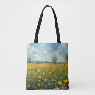 Tote Bag Prairie de fleurs sauvages vibrantes Style de pein