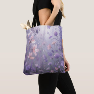 Tote Bag Prairie de fleurs sauvages violettes rêveuse aquar