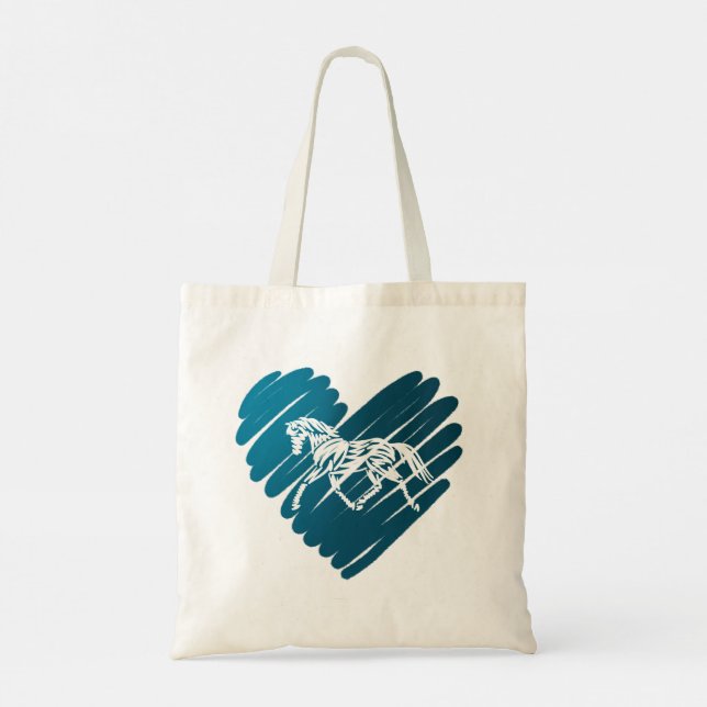 Tote Bag Prancing Pony Blue Heart Scribble Design (Dos)