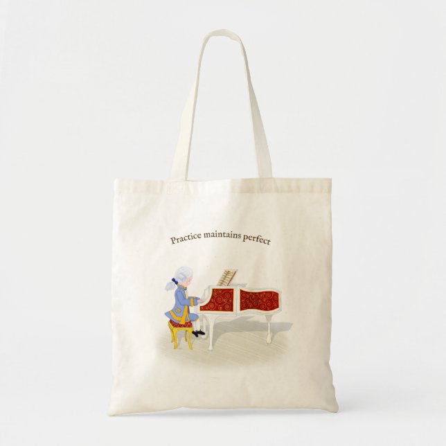 Tote Bag "Pratique Conserve Parfait" Mozart Jouer Piano (Devant)
