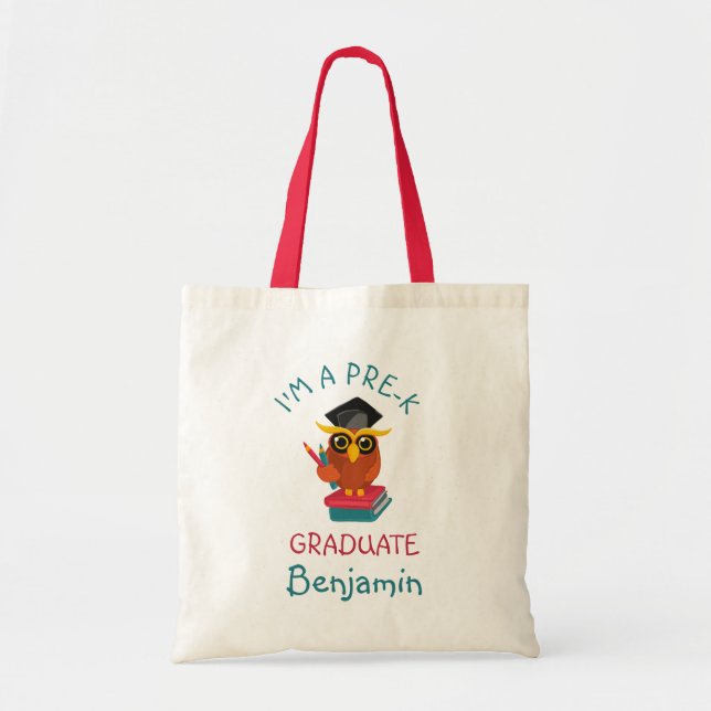 Tote Bag Pré-K Graduate 2023 Owl Funny Graduation Nom Fun (Devant)
