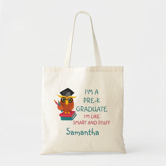 Tote Bag Pré-K Graduate Cute 2023 Owl Funny Graduation Nom (Devant)