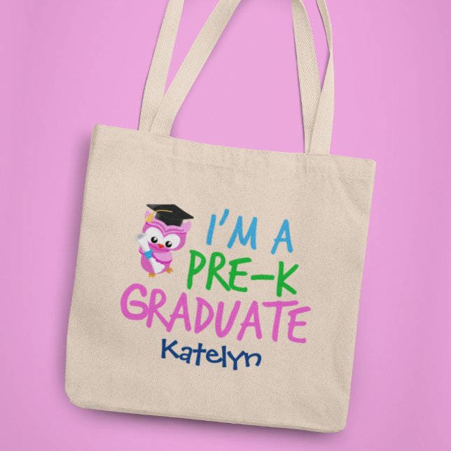 Tote Bag Pré-K Graduate Cute Pink Owl Graduation personnali (Créateur téléchargé)