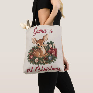 Tote Bag Premier Noël de bébé personnalisé - Faon souvenir