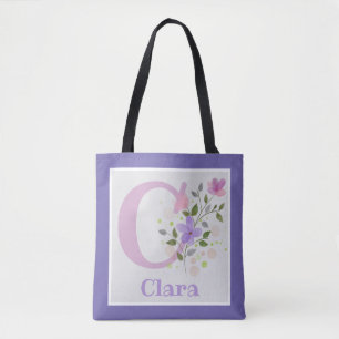 Tote Bag Premier nom initial plus Clara avec fleurs