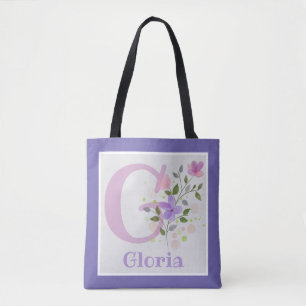 Tote Bag Premier nom initial plus Gloria avec fleurs