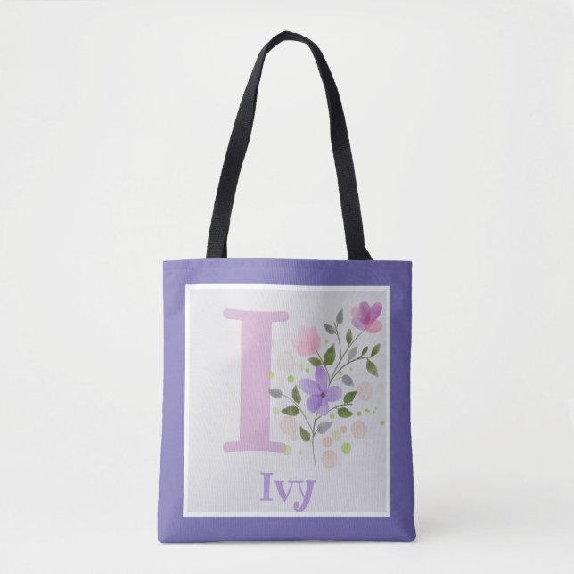 Tote Bag Premier nom initial Plus Ivy avec Fleurs (Devant)
