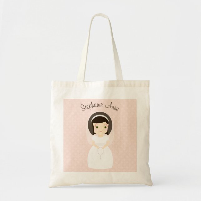 Tote Bag Première Sainte Communion Brunette Girl (Devant)